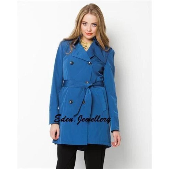 Vince Camuto Jackets & Blazers - Vince Camuto Women's Blue Double Breasted Belted Trench Coat Size XL
